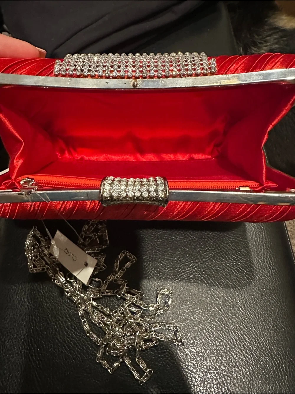 Red Satin Rhinestone Evening Clutch